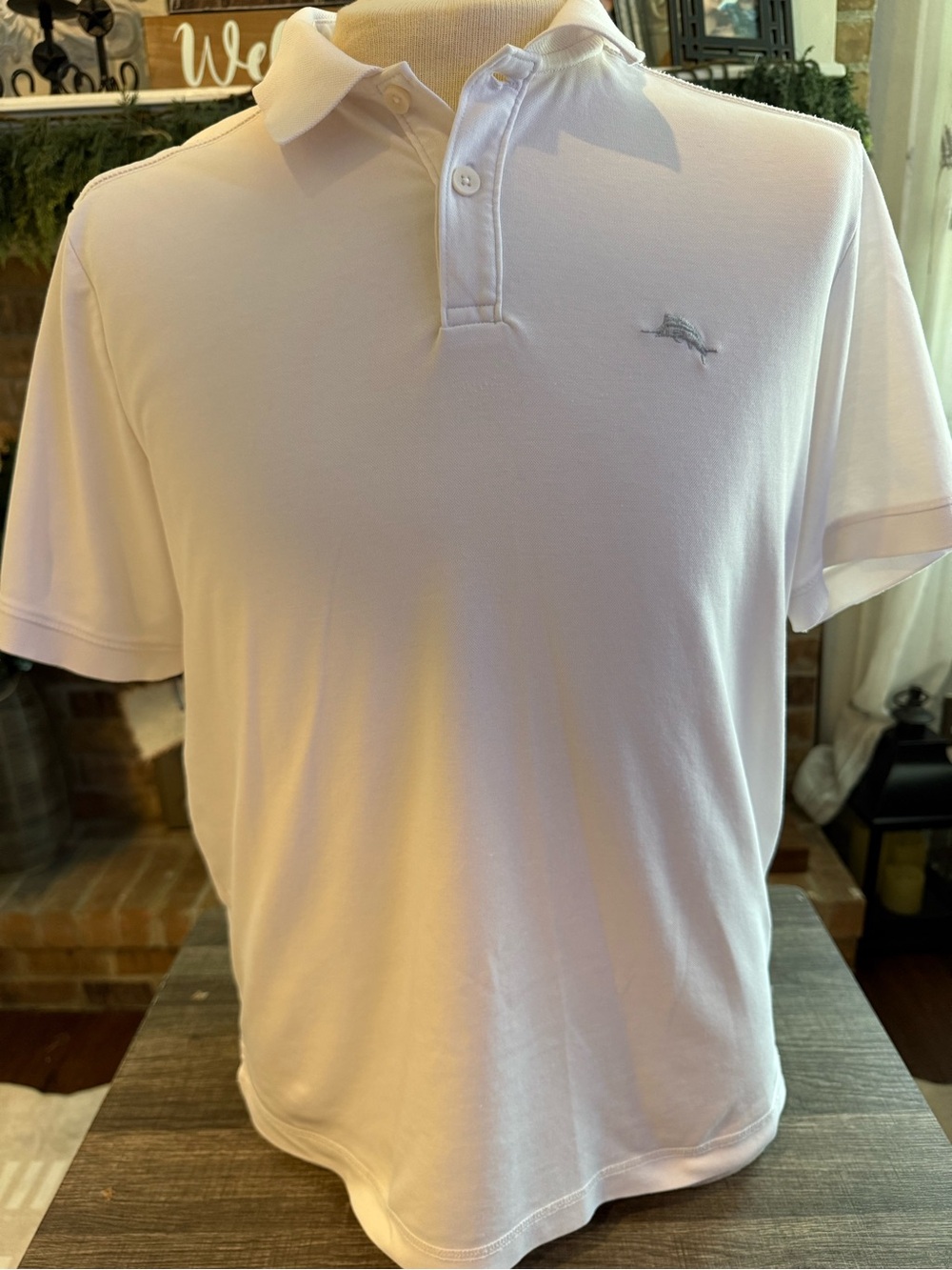 Tommy Bahama Men’s Medium White Polo Shirt Marlin Logo Short Sleeve